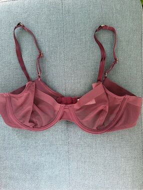 Auden Mesh Unlined Sheer Demi Coverage Underwire Bra size 34A burgundy